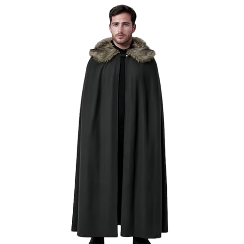 TGUVGRHH Mittelalterlicher Kunstfellumhang, Renaissance-König-Robe mit Kunstfell, Halloween-Umhang für LARP-Karnevalsparty (Schwarz, M) von TGUVGRHH