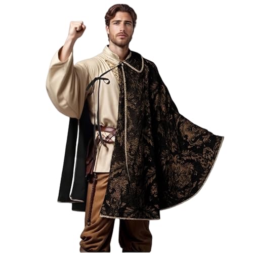 TGUVGRHH Mittelalterlicher Umhang, Renaissance-Umhang, halber Schulterumhang, Königskostüm, Umhang mit Jacquard-Druck für Halloween, Karneval, Party (Schwarz, Einheitsgröße) von TGUVGRHH