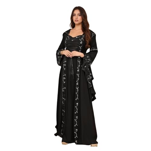 TGUVGRHH Mittelalterliches Gothic Kleid mit Kapuze, Renaissance Korsettkleid mit Trompetenärmel, viktorianisches Kostüm Damen Verkleidung für LARP Halloween Party (UK, Alpha, XXL, Regular, Regular TGUVGRHH Mittelalterliches Gothic Kleid mit Kapuze, Renaissance Korsettkleid mit Trompetenärmel, viktorianisches Kostüm Damen Verkleidung für LARP Halloween Party (UK, Alpha, XXL, Regular, Regular von TGUVGRHH