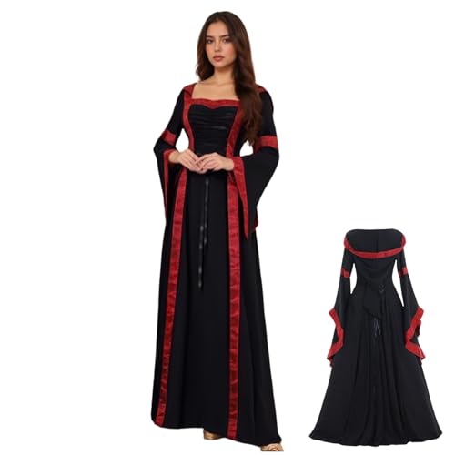 TGUVGRHH Mittelalterliches Gothic-Kleid mit Kapuze, Renaissance-Korsettkleid mit Trompetenärmeln, viktorianisches Kostüm, Damen-Kostüm für LARP Halloween-Party (UK, Alpha, S, Regular, Regular TGUVGRHH Mittelalterliches Gothic-Kleid mit Kapuze, Renaissance-Korsettkleid mit Trompetenärmeln, viktorianisches Kostüm, Damen-Kostüm für LARP Halloween-Party (UK, Alpha, S, Regular, Regular von TGUVGRHH
