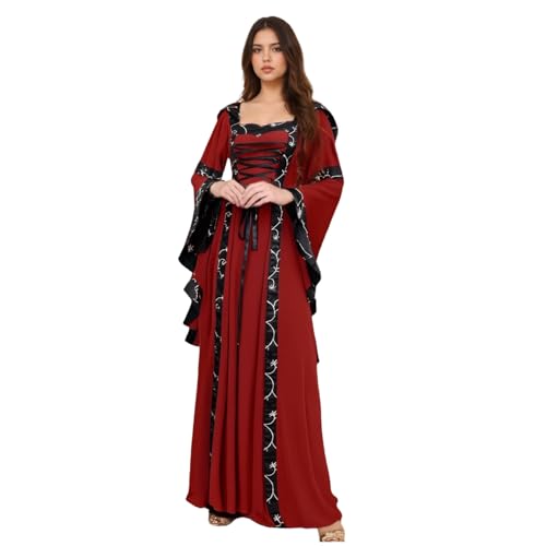 TGUVGRHH Mittelalterliches Gothic-Kleid mit Kapuze, Renaissance-Korsettkleid mit Trompetenärmeln, viktorianisches Kostüm, Damen-Kostüm für LARP Halloween-Party (UK, Alpha, XXL, Regular, Regular, Rot) TGUVGRHH Mittelalterliches Gothic-Kleid mit Kapuze, Renaissance-Korsettkleid mit Trompetenärmeln, viktorianisches Kostüm, Damen-Kostüm für LARP Halloween-Party (UK, Alpha, XXL, Regular, Regular, Rot) von TGUVGRHH
