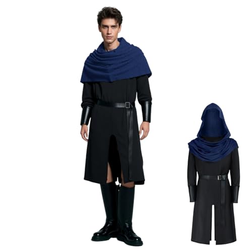 TGUVGRHH Mittelalterliches Tunika-Kostüm für Herren mit Kapuzenschal, Ritterkrieger-Kostüm für Erwachsene, komplettes Set mit Handgelenkschutz & Gürtel, Halloween LARP Kostüme für Party, Karneval TGUVGRHH Mittelalterliches Tunika-Kostüm für Herren mit Kapuzenschal, Ritterkrieger-Kostüm für Erwachsene, komplettes Set mit Handgelenkschutz & Gürtel, Halloween LARP Kostüme für Party, Karneval von TGUVGRHH