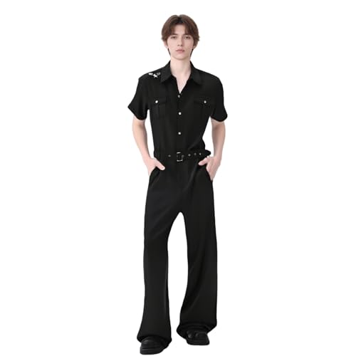 TGUVGRHH Pilotenkostüm, Cosplay, Fluganzug-Kostüm für Herren, Air-Force-Overall-Set mit Sonnenbrille und Halskette für Halloween, Karneval, Party (Schwarz, S) von TGUVGRHH