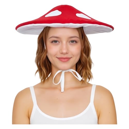 TGUVGRHH Pilzhut Kostüm Cosplay, Lustige Neuheit Hut mit Riemen, Fasching Party Hüte Halloween Kostüme für Erwachsene Karneval (Pilz, Einheitsgröße) von TGUVGRHH