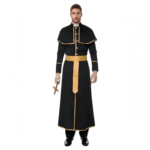 TGUVGRHH Priester Robe Kostüm Herren, Bischof Cassocks Klerus Kostüm Outfit, Halloween Kostüme Verkleidung Herren für Party Karneval (Damen, M) von TGUVGRHH