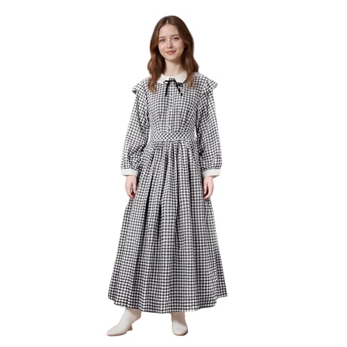 TGUVGRHH Renaissance-Kleid für Damen mit karierten Ärmeln, mittelalterliches viktorianisches Kostüm, Kolonialkleid für Halloween, Karneval, Mottoparty (Grau, XS) von TGUVGRHH