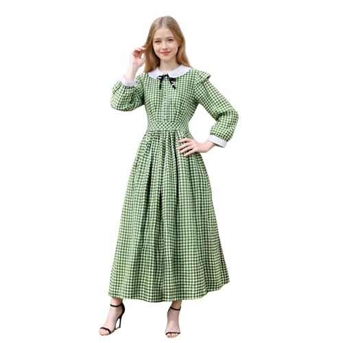 TGUVGRHH Renaissance-Kleid für Damen mit karierten Ärmeln, mittelalterliches viktorianisches Kostüm, Kolonialkleid für Halloween, Karneval, Mottoparty (Grün, M) von TGUVGRHH