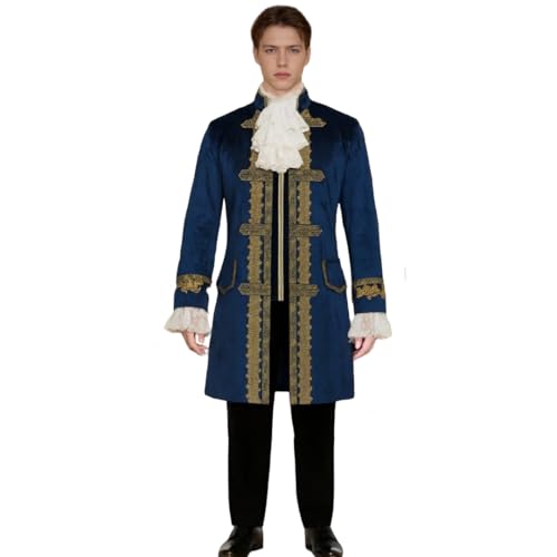 TGUVGRHH Samt Mittelalter Gerichtsuniform Renaissance Steampunk Jacke Gothic Vintage Mantel für Halloween und LARP (BLUE, S) von TGUVGRHH
