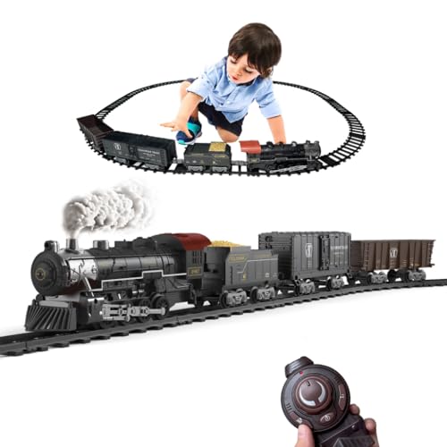 Elektrisches Zugset - Ferngesteuerter Zug mit Dampf, Geräuschen und Lichtern, Waggons und Schienen, Zugspielzeug als Geschenk, Weihnachtszugspielzeug für Kinder ab 3, 4, 5, 6, 7 Jahren Elektrisches Zugset - Ferngesteuerter Zug mit Dampf, Geräuschen und Lichtern, Waggons und Schienen, Zugspielzeug als Geschenk, Weihnachtszugspielzeug für Kinder ab 3, 4, 5, 6, 7 Jahren von THANK BEY