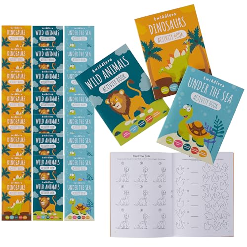 THE TWIDDLERS - 24 Rätselbücher für Kinder - Dinosaurier-, Safari- und Meeres-Malbücher - Finde-den-Fehler-Seiten, Inhalt für Partyüberaschungstüten, Zählen, Zeichnen, Fehlersuchbuch, 4-8-Jährige von THE TWIDDLERS