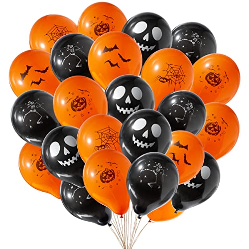 THE TWIDDLERS 100 Halloween-Luftballons aus Latex, 28 cm – Orange und Schwarz (12 Motive) – Party-Dekoration – robust, robust & leicht aufzublasen von THE TWIDDLERS
