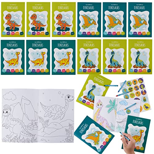 12 Mini Malbücher für Kinder, A5-Format - Spaß Aktivität Lernen Dinosaurier Bücher für Kinder mit Aufklebern und 48 Buntstifte Set, Partygeschenke für Kinder von 4-8 Jahren, Mini Malbuch Mitgebsel von THE TWIDDLERS