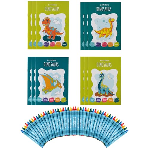 The TWIDDLERS 12 Mini Malbücher für Kinder, A5-Format - 16 lustige Designs mit 4 Buntstiften und Aufklebern - Partygeschenke für Kinder von 4-8 Jahren, Mini Malbuch Mitgebsel von THE TWIDDLERS