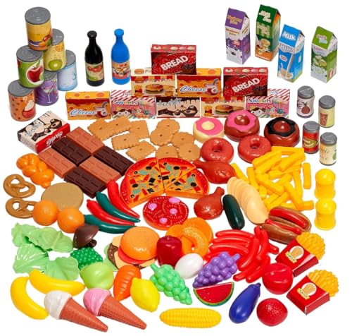 THE TWIDDLERS 150 Teile Spielzeug Essen Küchenzubehör für Kinder Einkaufsladen/Spielküche - Lebensmittel Kinderküche - Pizza, Eisladen, Obst und Gemüse von THE TWIDDLERS