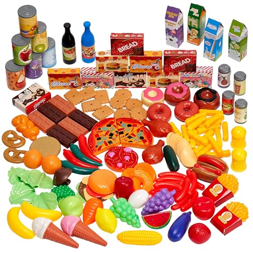 THE TWIDDLERS 150 Teile Spielzeug Essen Küchenzubehör für Kinder Einkaufsladen/Spielküche - Lebensmittel Kinderküche - Pizza, Eisladen, Obst und Gemüse von THE TWIDDLERS