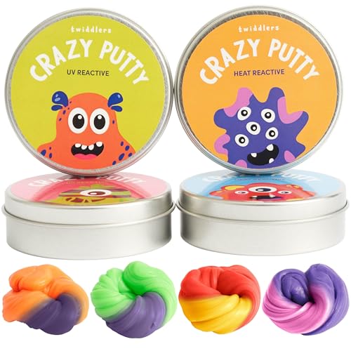 THE TWIDDLERS 4er Pack Knete mit Farbwechselfunktion + 2 Mini UV-Lampen - Hitze- & UV-Reaktive Zauberknete, ändert die Farbe bei Wärme & Schwarzlicht - Kinder Mitgebsel/Geschenk THE TWIDDLERS 4er Pack Knete mit Farbwechselfunktion + 2 Mini UV-Lampen - Hitze- & UV-Reaktive Zauberknete, ändert die Farbe bei Wärme & Schwarzlicht - Kinder Mitgebsel/Geschenk von THE TWIDDLERS
