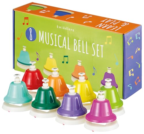 THE TWIDDLERS Buntes 8-Noten Handglockenset mit Notenheft & Geschenkbox - Regenbogenfarben Handglocke Musik, Musikalische Früherziehung für Babys & Kinder von THE TWIDDLERS