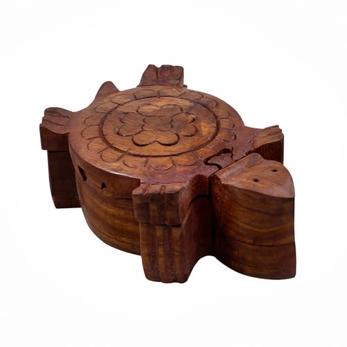 THE Unltd India Holzspiel-Puzzle-Box, handgefertigtes 3D-Gehirn-Teaser-Stapelspiel aus Holz und poliert, Schildkrötenförmige Mystery-Box, Spielzeug für Urlaub, Heimdekoration (braun) von THE Unltd India