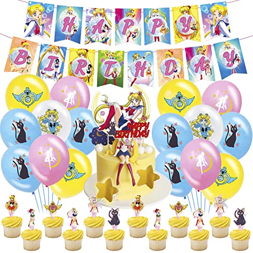 Geburtstag Deko 34 pcs, Luftballons, Alles Gute Zum Geburtstag Banner, Kuchen Dekoration, Cupcake, Mottoparty Dekoration, Geburtstagsfeier der Kinder von THEXIU