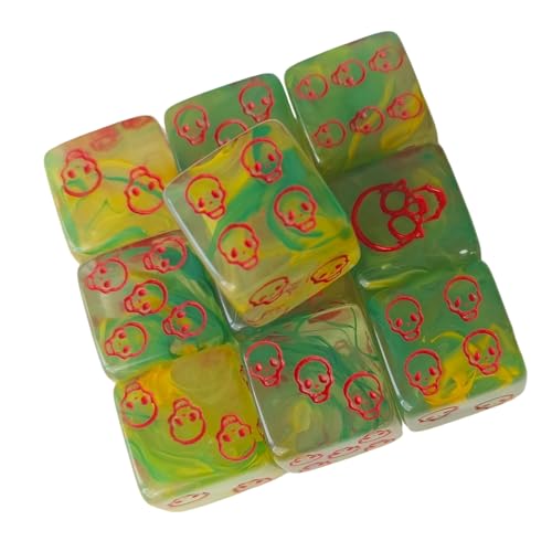 THINCAN 10pcs Acryl Sechsseitig Dices Set Skull Muster Tischspiel Dices Runde Rollenspiele Brettspielzubehör Schädelmustertisch Zubehör Für Rollenspiele von THINCAN
