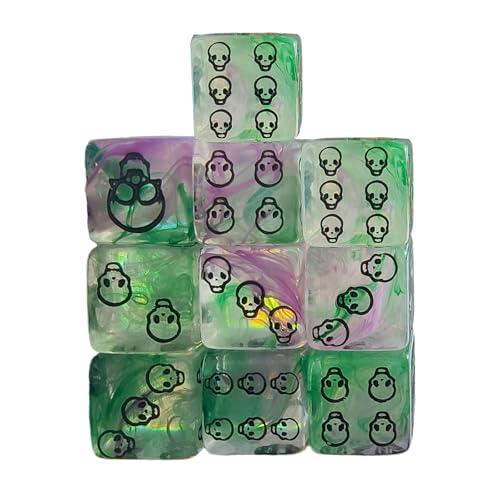 THINCAN 10pcs Acryl Sechsseitig Dices Set Skull Muster Tischspiel Dices Runde Rollenspiele Brettspielzubehör Schädelmustertisch Zubehör Für Rollenspiele von THINCAN