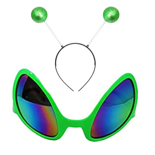 2pcs Halloween Alien Stirnband Und Gläser Alien Regenbogenlinse Sonnenbrille Boppers Stirnbänder Für Erwachsene Und Kinder Marsbänder Stirnband Bopper von THINCAN
