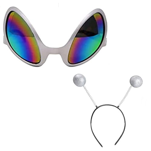 2pcs Halloween Alien Stirnband Und Gläser Alien Regenbogenlinse Sonnenbrille Boppers Stirnbänder Für Erwachsene Und Kinder Marsbänder Stirnband Bopper von THINCAN