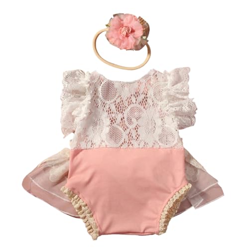 Baby Girls Flower Stirnband Kopfbedeckung Mit Gekräuselten Kanten Und Passender Strampler Für Studio Und Besonderer Anlass Kindshoots Jumpsuit Jumpsuit von THINCAN