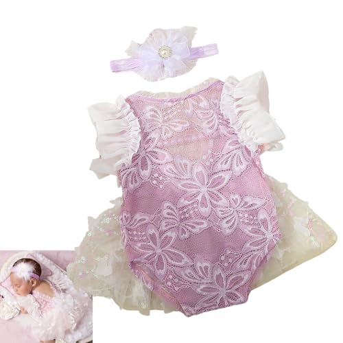 Baby Girls Foto Requisiten Outfit Strick Spitze Strampler Und Dehnbares Stirnband Neugeborenes Porträtstudio Kostüm Für Säuglingsfotografie Fotografie Essentielle Neugeborenen Foto Requisiten Mit von THINCAN