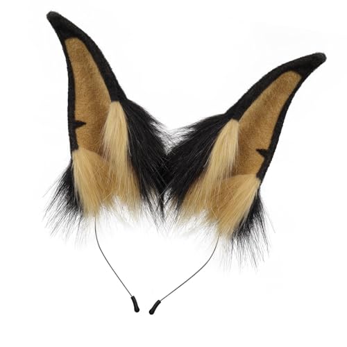 Handgefertigte Kunstpelze Katzen Wolf Füchse Hund Ohren Stirnband Halloween Cosplay Party Kostüm Pelzige Tierhaar Reif Geschenk Haar Reif von THINCAN