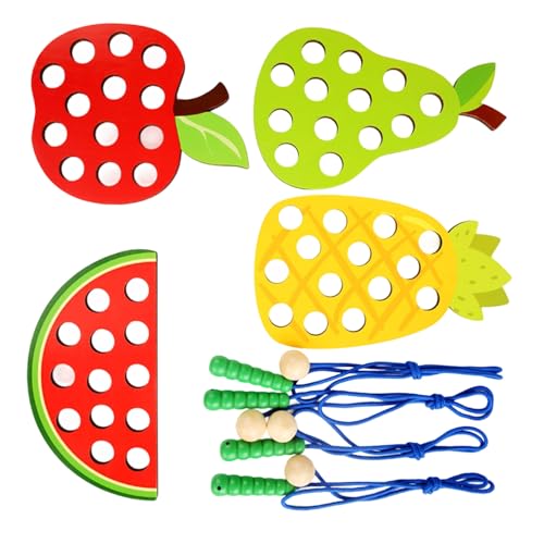 Reisefreundliches Holzfäden Für Kinder Kreatives Obst Design Early Learning & Motor Fertigkeit Spielzeugpädagogik Threading Bohrung von THINCAN