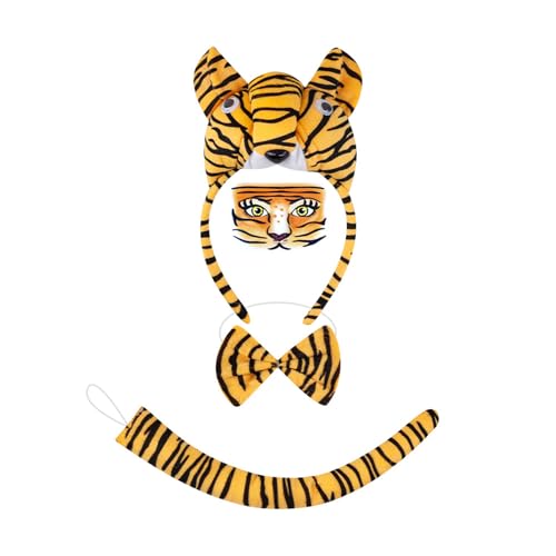 THINCAN 1/3/4/5 Tigre Ohren Stirnband Bowtie Tail Face Sticker Animal Tigre Kostümzubehör Set Halloween Cosplay Kostüm von THINCAN