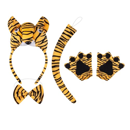 THINCAN 1/3/4/5 Tigre Ohren Stirnband Bowtie Tail Face Sticker Animal Tigre Kostümzubehör Set Halloween Cosplay Kostüm von THINCAN