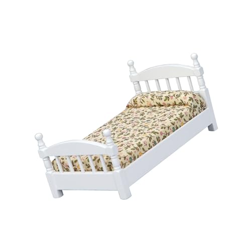 THINCAN 1:12 Kleine Holzhütten Schlafzimmer Möbel Land Trend Einzelbett Für Winzige Hauszubehör Miniatur Holzpuppenbett von THINCAN