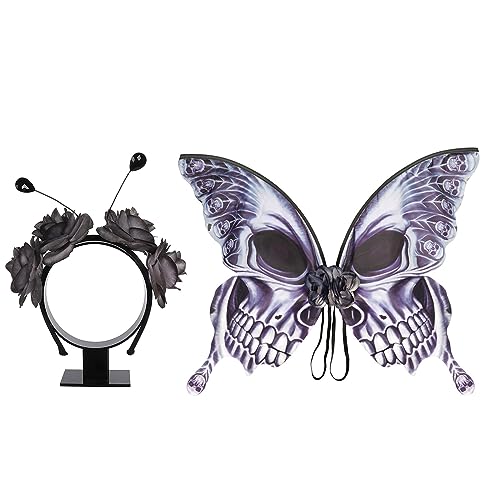 THINCAN 2pcs Skelett Schmetterlingsflügel Stirnband Für Tanzgeburtstagsfeier Dämon Kostüme Halloween Cosplay Props von THINCAN