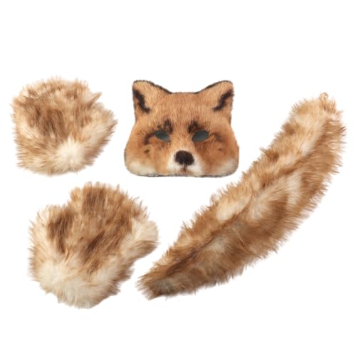 THINCAN 3pcs Foxes Kostümzubehör Halloween Kostüme Cosplay Party Requisiten Maske Katzen Halbe Gesichtsmaske Schwanzhandschuhe Set Kostüm von THINCAN