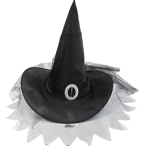 THINCAN Adult Halloween Witch Mit Plissee Schleier Masquerade Wizard Cosplay Kostüm Halloween Party Lustiger Kleidungs ​​Hut von THINCAN