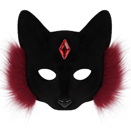 THINCAN Animal Halb Face Masque Foxes Wolf Maske Plüschkatzen Gegenübersteht Halloween Cosplay Party Kostüme Requisiten Für Frauen Männer Plüschkatzen Gesicht von THINCAN