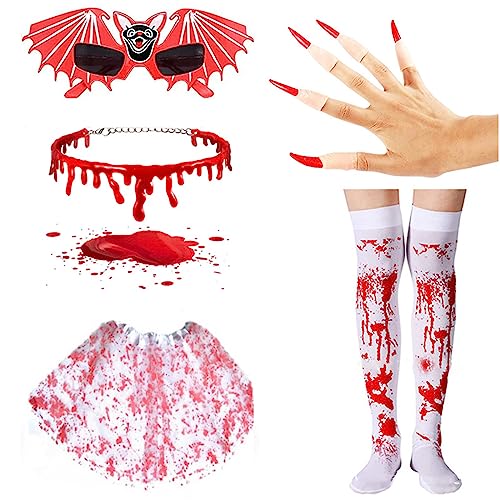 THINCAN Bat Cosplay Kostüme Set Halloween Party Vampir Kostümzubehör Fallen Bluthalshornklaue Blutstrümpfe Brille von THINCAN