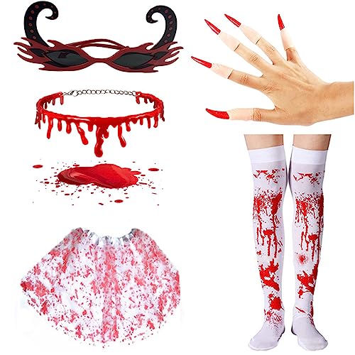 THINCAN Bat Cosplay Kostüme Set Halloween Party Vampir Kostümzubehör Fallen Bluthalshornklaue Blutstrümpfe Brille von THINCAN
