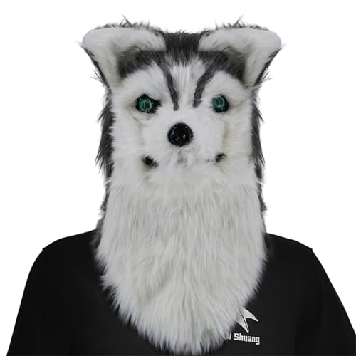 THINCAN Bewegliche Mund Hundemaske Kostüm Cosplay Mund Mover Tiermaske Plüsch Faux Pelze Hundemaske Für Halloween Party von THINCAN