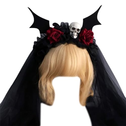 THINCAN Gothic Rosenhaarband Mit Schleier Für Frauen Cosplay Party Kostüm Des Todeshaarklammers Halloween Hair Accessoires von THINCAN