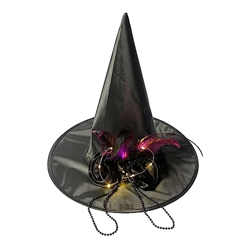 THINCAN Halloween Witch Black Wizard Für Frauen Und Mädchen Wizard Cosplay Kostümzubehör Leuchten Spitze Hutgeschenk von THINCAN