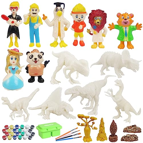 THINCAN Hand Bemaltes Spielzeug Dinosauriermodellfiguren Mit Puppen 24 Aquarelle Craft Kits Interactive Zeichnung Spielzeug Für Kinder von THINCAN