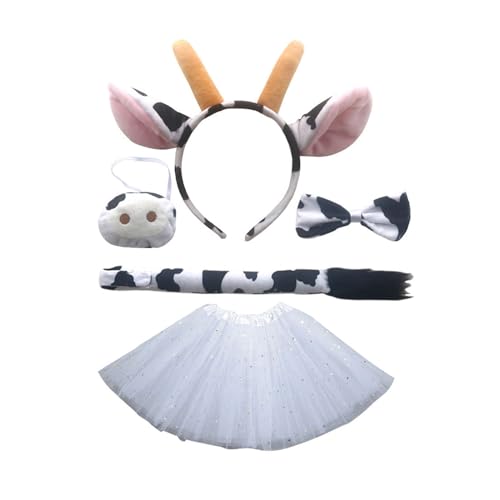 THINCAN Kuhkostüme Set Kuhohren Schwanz Fliege Tutu Rock Handschuhe Nase Animal Fancy Costume Accessoires Für Halloween Cosplay von THINCAN