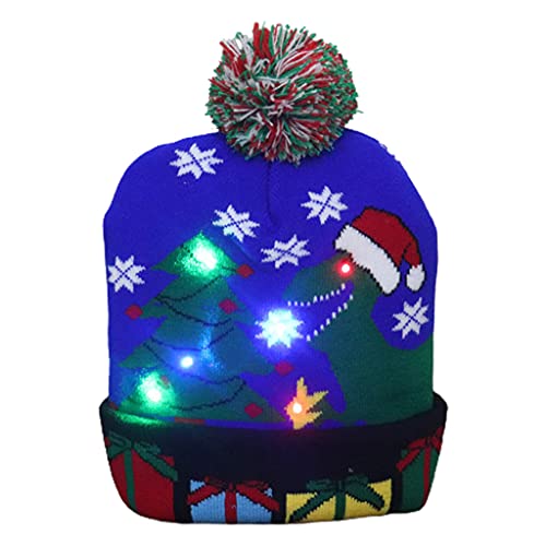 THINCAN LED Weihnachtshut Leuchten Weihnachtshüte Dinosaurier Ugly Unisex Strick Mütze Für Urlaubsfeier von THINCAN