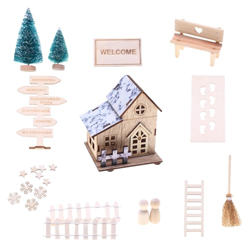 THINCAN Moderne LED Hölzerne Weihnachtspuppenhausversammlung Kits Mit Miniaturmöbeln Und Sicheres Beleuchtung Für Kinderzimmer Miniatur LED Doll House Weihnachtsset von THINCAN