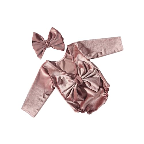 THINCAN Neugeborene Fotografie Outfit Set Einschließlich Bowknot Strampler Und Passendes Stirnband Für Baby Mädchen Fotoshoots Requisiten Baby Girls Foto Kostüm von THINCAN