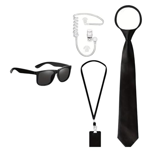 THINCAN Secret Service Kostümzubehör Set Agent Kostüm Ohrhörer Krawatte Arbeit Genehmigung Sonnenbrille Für Halloween Cosplay Requisiten von THINCAN