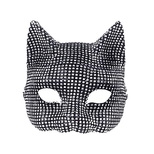 THINCAN Strasssteine ​​Katzenmaske Für Erwachsene Glitzer Gesichtsmaske Katze Girl Handschuhe Dress Up Kostüm Nacht Club Halloween Cosplay Outfit von THINCAN